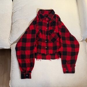 Signature8 Red and Black Plaid Button Down Shirt
